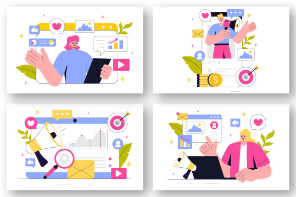 9 Digital Marketing Strategy FREE Illustrations