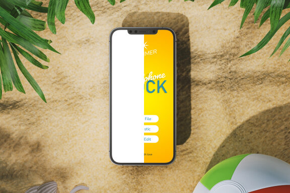 Smartphone On Sandy Beach Mockups