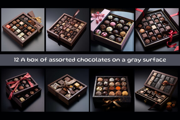 A box of assorted chocolates on a gray surface