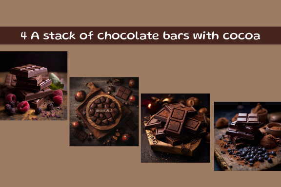 A stack of chocolate bars with cocoa