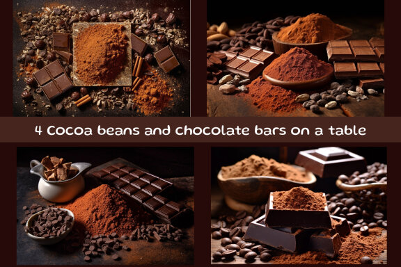 Cocoa beans and chocolate bars on a table