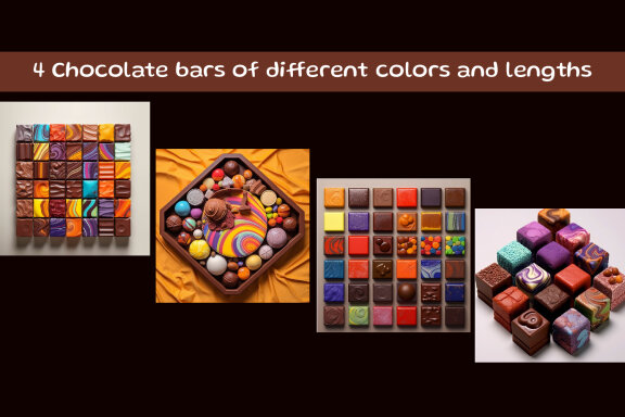 Chocolate bars of different colors and lengths