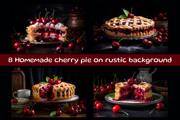 Homemade cherry pie on rustic background
