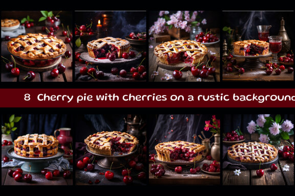 Cherry pie with cherries on a rustic  background