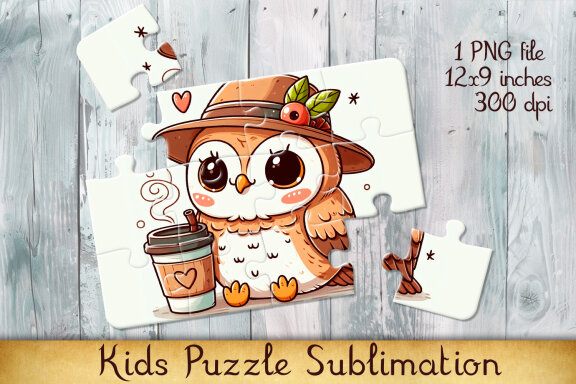 Owl With Coffee Kids Puzzle Design