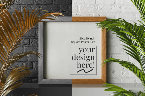 Square Wooden Frame Mockup - 20x20 Inch