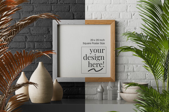 Square Wooden Frame Mockup - 20x20 Inch