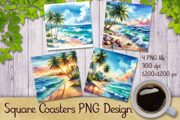 Tropical Beach Landscape Coaster Designs