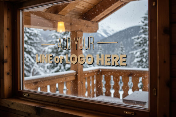 Snowy Wooden Cottage Window Mockup
