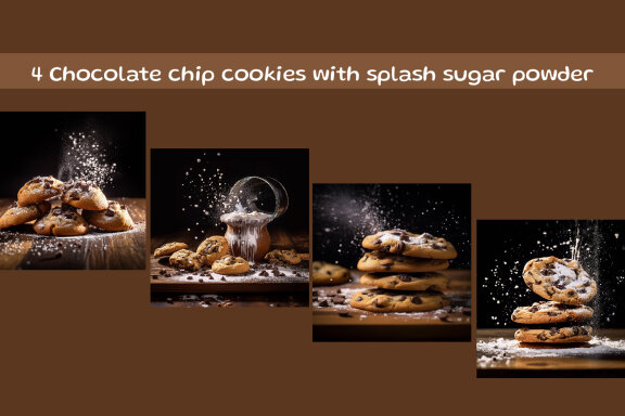 Chocolate chip cookies with splash sugar powder