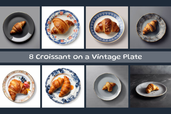 Croissant on a Vintage Plate