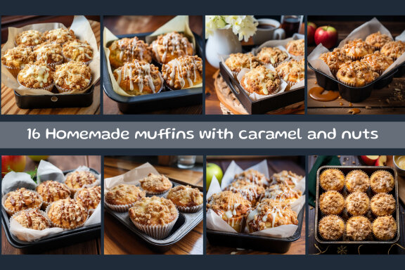Homemade muffins with caramel and nuts