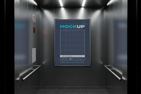 Metallic Elevator Ad Poster Page Mockups