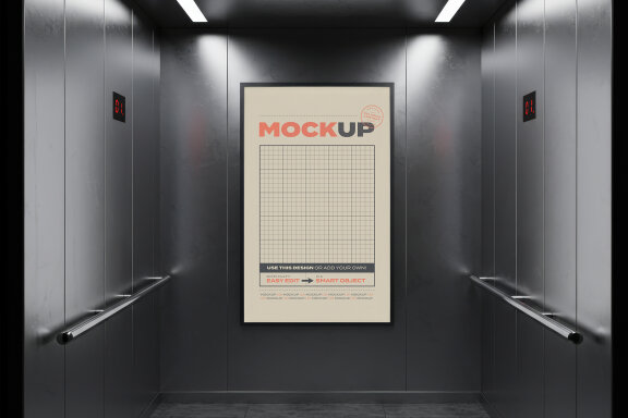 Metallic Elevator Ad Poster Page Mockups