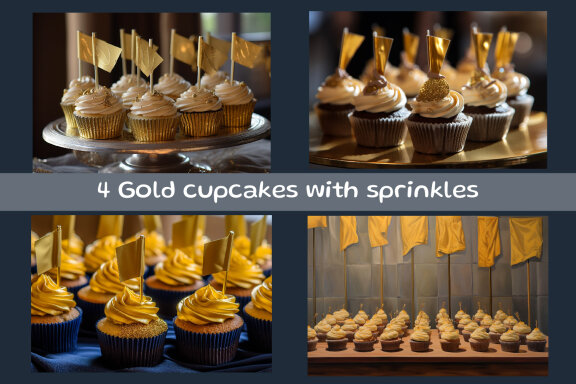 Gold cupcakes with sprinkles