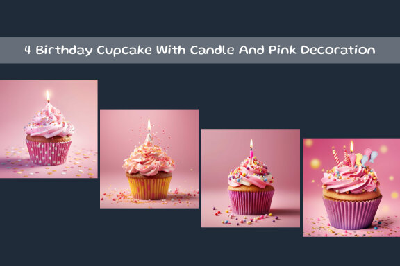 Birthday Cupcake With Candle And Pink Decoration