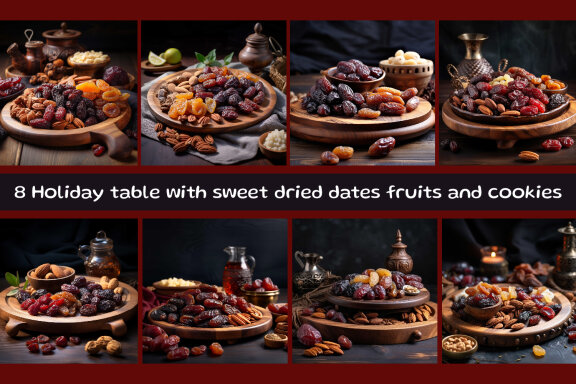 Holiday table with sweet dried dates fruits and cookies