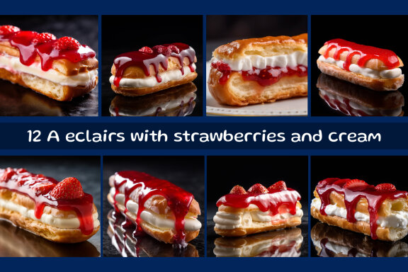 A eclairs with strawberries and cream