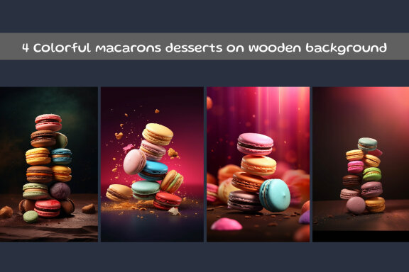 Colorful macarons desserts on wooden background