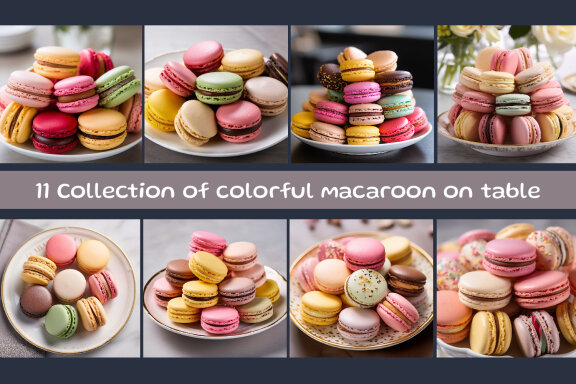 Collection of colorful macaroon on table