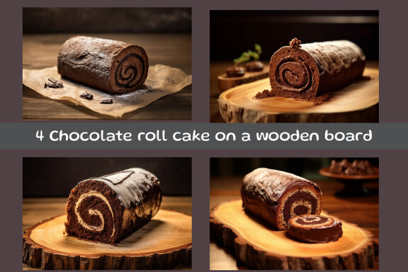 Chocolate roll cake on a wooden board