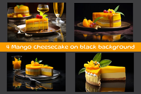 Mango cheesecake on black background