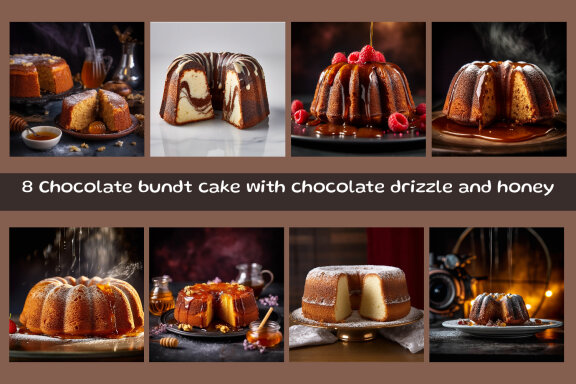 Chocolate bundt cake with chocolate drizzle and honey
