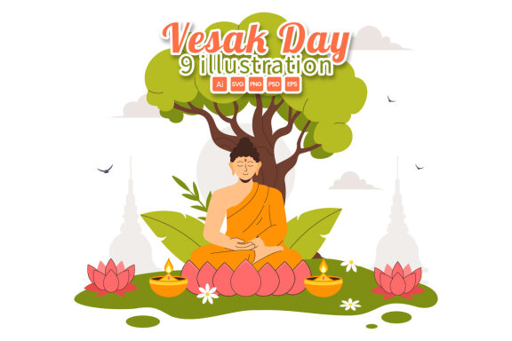 9 Buddhist Vesak Day Illustration