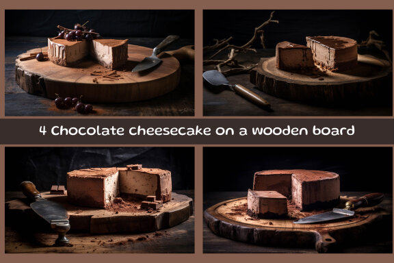 Chocolate cheesecake on a wooden board