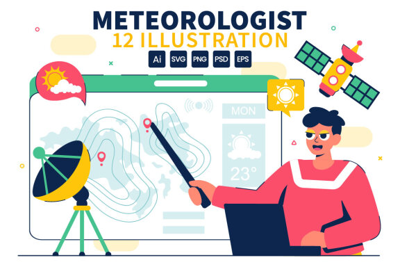 12 Meteorologist Analyzing Illustration