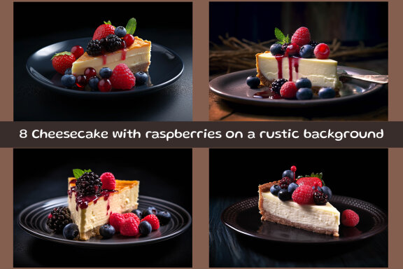 Cheesecake with berries on a rustic background