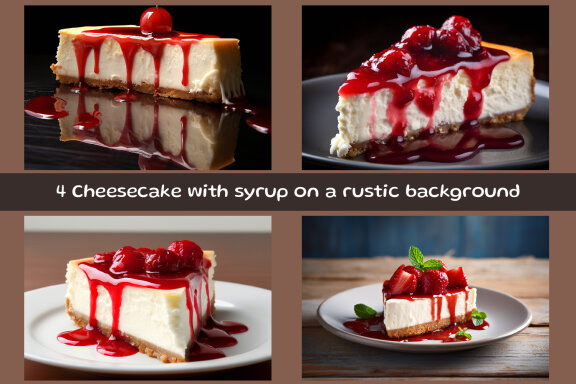 Cheesecake with suryp on a rustic background