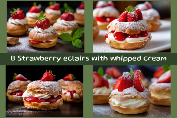 Strawberry eclairs with whipped cream
