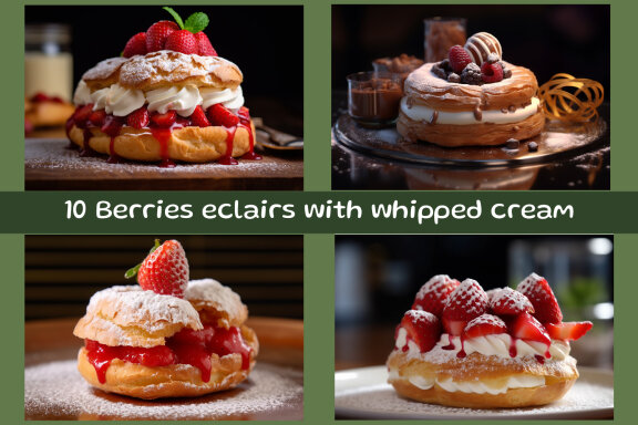 Berries eclairs with whipped cream
