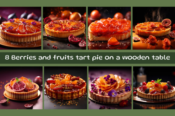 Berries and fruits tart pie on a wooden table