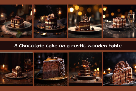 Chocolate cake on a rustic wooden table