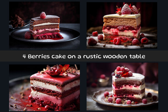 Berries cake on a rustic wooden table