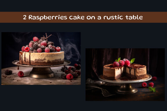 Raspberries cake on a rustic table