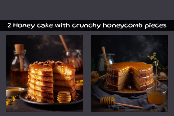 Honey cake with crunchy honeycomb pieces