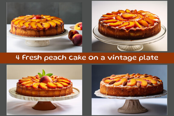 Fresh peach cake on a vintage plate