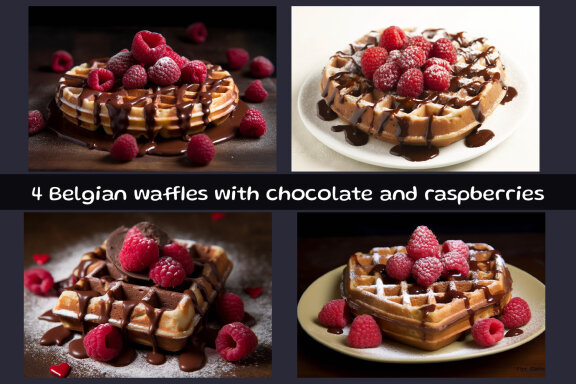 Belgian waffles with chocolate and raspberries