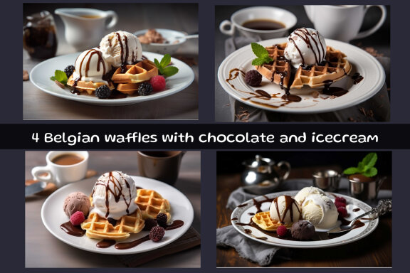 Belgian waffles with chocolate and icecream