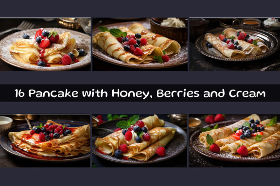 Pancake with Honey, Berries and Cream