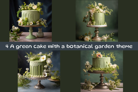 A green cake with a botanical garden theme