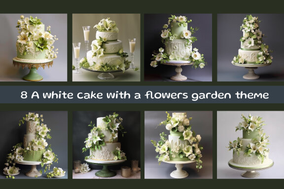 A white cake with a flowers garden theme