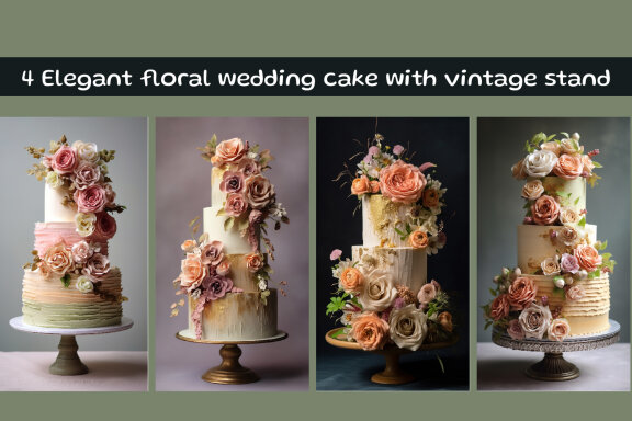 Elegant floral wedding cake with vintage stand