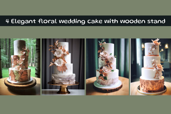 Elegant floral wedding cake with wooden stand