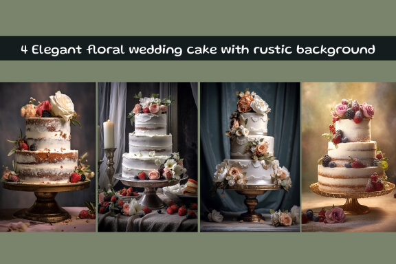 Elegant floral wedding cake with rustic background