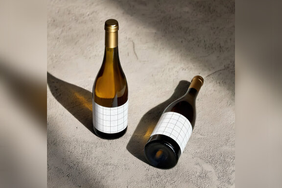 Wine Bottles on Concrete Floor Label Mockups