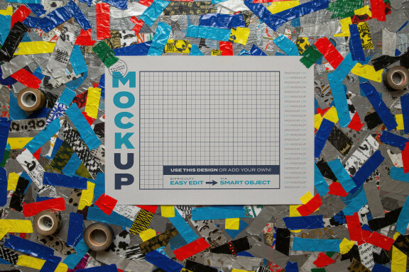 Colorful Collage Duct Tape Poster Mockups
